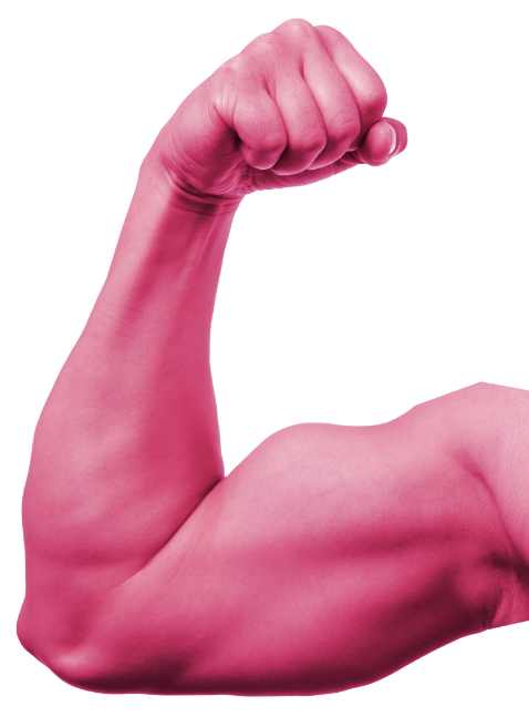 Muskulöser Arm im Collagenstyle. Der Arm ist gebeugt, sodass man besonders gut die Muskeln sehen kann.